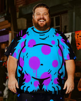 Big & Tall Men's Halloween Blue Polo Dot Plush Graffiti Cosplay Printed T-Shirt Trousers Suit
